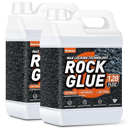 Rock Glue, Mulch Glue 2Gallon Long-Lasting Dries-Clear Strong Pea Gravel Binder for Pebble Fast-Drying Pebble Glue&Gravel Hold Mulch for Landscaping, Pine Straw, Outdoor Strong Stone Hold