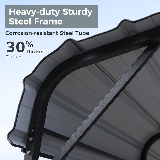 GREEN PARTY 20 x 20 ft Metal Carport Kits with Galvanized Steel Roof, Heavy Duty 2 Car Metal Carport Canopy, Outdoor Car Tent Metal Garage Shelter for Car, SUV, Truck and Boats, Gray