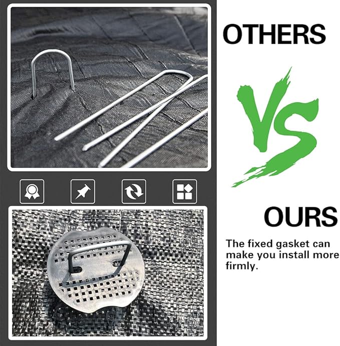 Bakulyor 200Pcs Landscape Staples + 200Pcs Gasket, 6 Inch Garden Stakes Staples 11 Gauge U Shaped Galvanized Lawn Landscape Pins, Heavy Duty Yard Ground Pin for Weed Barrier Sod Fabric Decorations