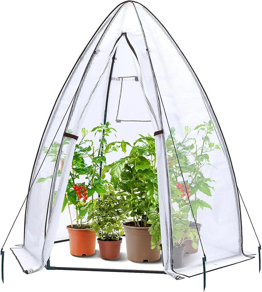 Portable Greenhouse for Outsides, Ohuhu Heavy Duty Green House Tent with Durable PE Cover, Garden Plant Protector with Zippered Door Mesh Window for Vegetables Flowers Fruits Herbs, 63x54x71 Inch