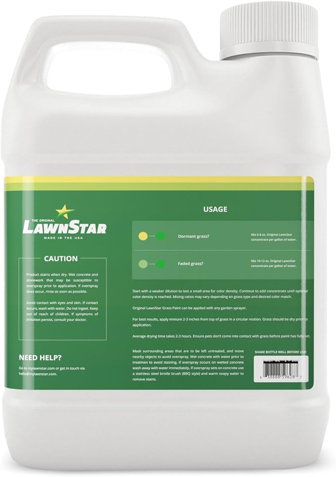 Grass Paint Concentrate (500-1,000 sq ft) - for Dormant, Patchy or Faded Lawn - Lush Green Turf Colorant (32 fl oz)