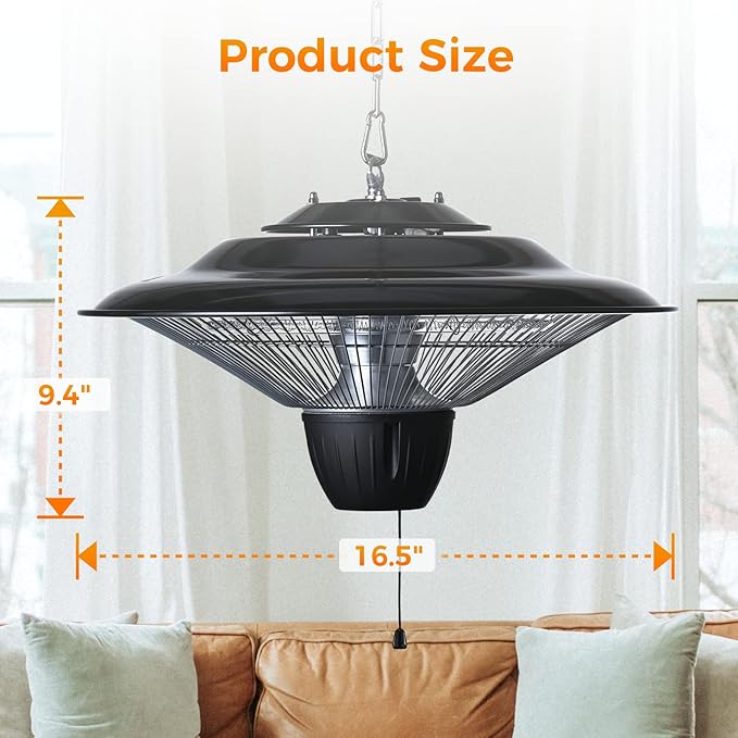 Air Choice Outdoor Heaters for Patio, 1500W Infrared Electric Patio Heater for Ceiling/Garage Use, Hanging Patio Heater with Adjustable Chain Length, Overheat Protection, Ideal for Outdoors and Garage