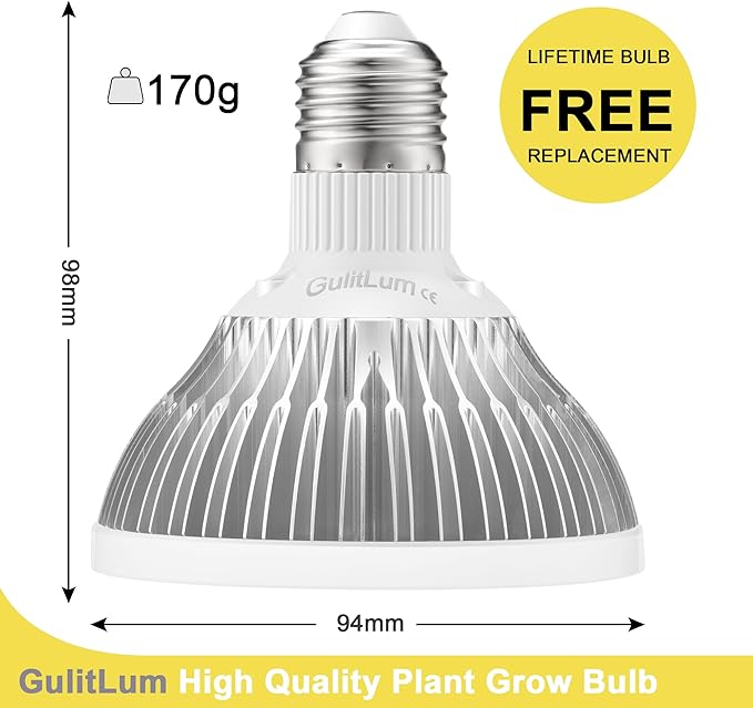 Grow Light Bulbs for Indoor Plants Full Spectrum, LED Grow Light Bulb 18W(180W Equivalent) 3500K Warm Light,PAR30 E26 Base for Regular Lamps,High PPFD for Plant Growing and Seed Starting，2 Pack.