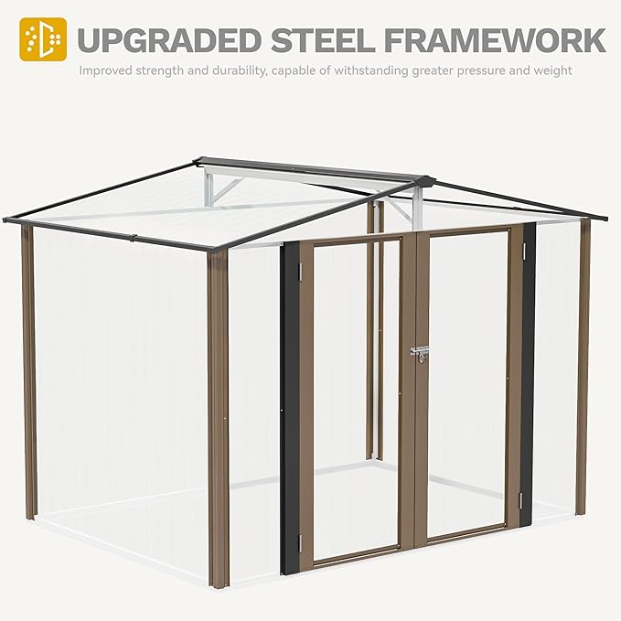 DWVO 8'x6' Large Metal Outdoor Storage Shed, Heavy Duty Tool Storage Sheds for Backyard Patio Lawn - Ideal for Bicycles, Garden Tools, and Lawn Equipment, Easy-to-Assemble, Brown