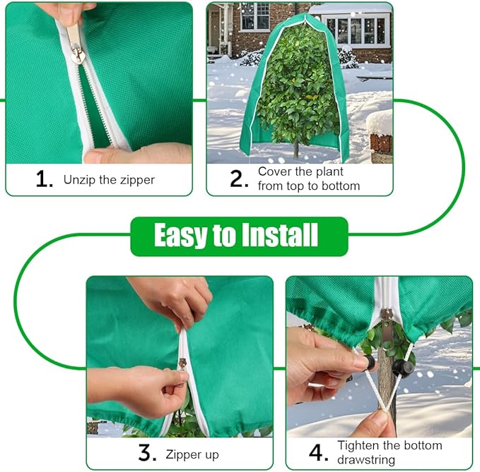 Plant Covers Freeze Protection 2-Pack, Frost Covers with Zipper Drawstring, Outdoor Winter Frost Cold Weather Shrubs Trees Jacket Covers (47.3" x 70.9",Green)