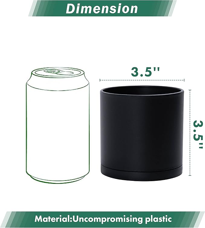 D'vine Dev 12 Pack 3.5 Inch Mini Plastic Plant Pots, Small Garden Planters for Plant with Drainage Holes and Saucers, Black Color, 74-Y-D-4