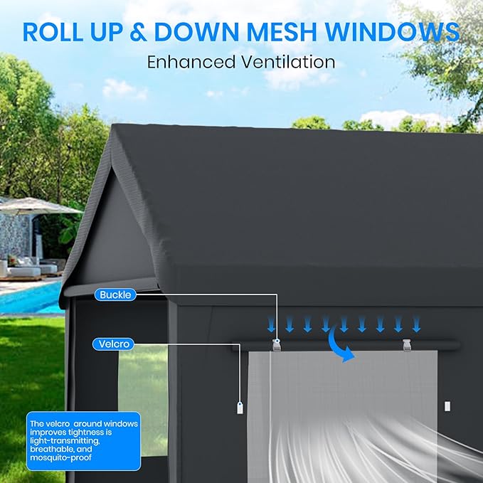 Carport 12x20 Heavy Duty Portable Garage,Carport Canopy with Roll-Up Windows & Doors,Portable Garage and Shelter with Removable Sidewalls,Car Tent Garage with All-Season Tarp for Truck Boat Tractor