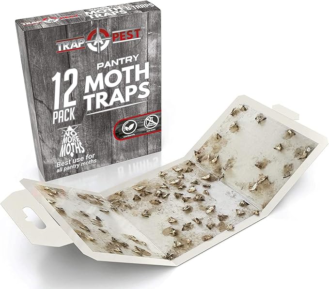 12 Pack Pantry Moth Traps - Safe and Effective for Food and Cupboard - Glue Traps with Pheromones for Pantry Moths