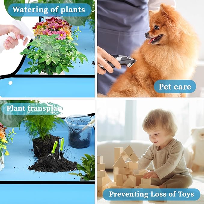 SupKing Repotting Mat 29.5"x 29.5" for Indoor Plant Transplanting Large Blue Garden Mat Gift for Plant Lovers Oxford Fabric Portable Potting Tray for Gardening Mess Control