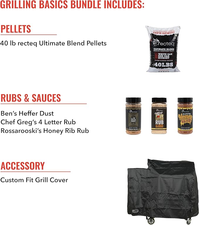 recteq Pellet Grill - Deck Boss 800 Wi-Fi Enabled Electric Pellet Smoker Grill Bundle, Deck Boss + Grilling Basics Bundle