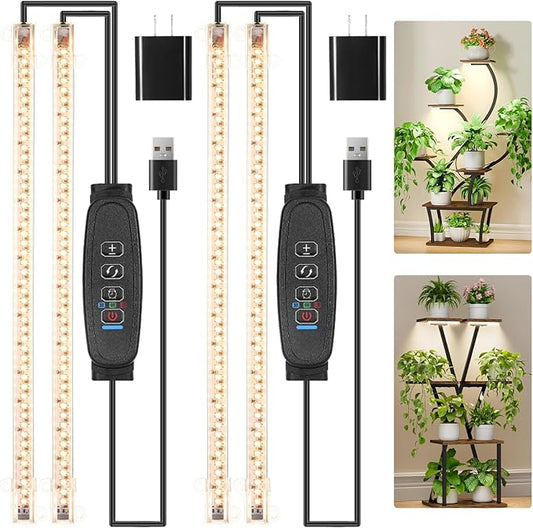 13 Inches LED Grow Light Strips, Grow Lights Match The Flower Stand for Indoor Plants，Full Spectrum 3500K Plant Lamp with 3/9/12H Timer, 10 Dimmable Levels for Seedling Succulent, 2 Head 2 Pack