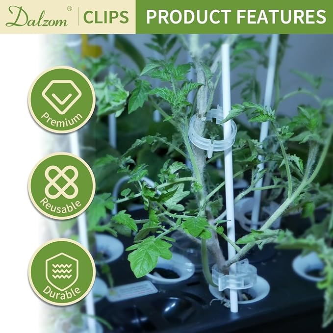 Dalzom® 300Pcs Tomato Clips, Plastic Trellis Clips Plant Support Clips, Plant Clips for Support, Grape Vine, Tomato Vine, Vegetables Plants, Garden Clips to Grow Upright Makes Plants Healthier (Green)