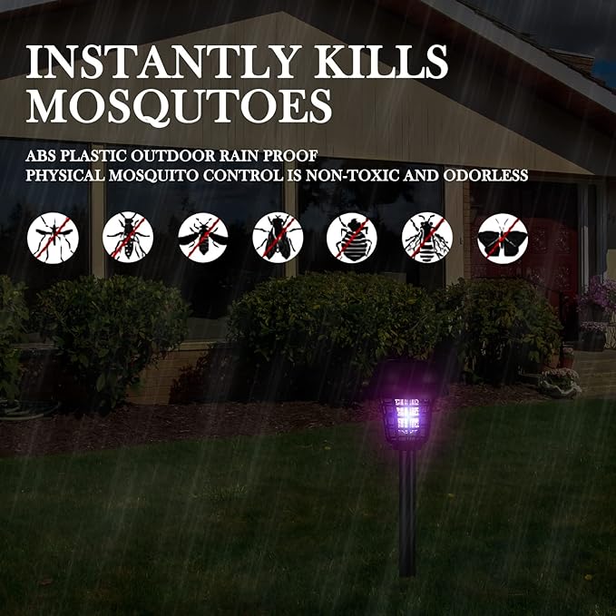 Qualirey 4 Pcs Solar Bug Zapper Waterproof Outdoor Mosquito Zapper Killer and Lighting Repellent Lamp for Indoor Outdoor Use Garden Patio, Purple and White Light(Plastic,Retro Black)