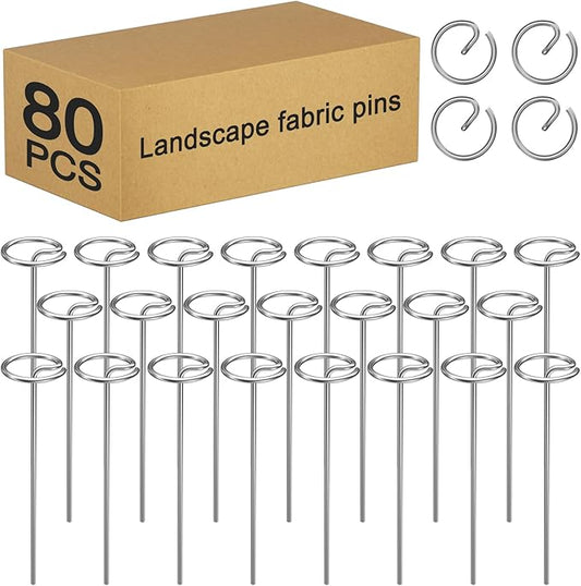 80 Pcs 6-Inch Heavy-Duty Galvanized Landscape Staples – Thickened 8 Gauge Circle Top Pins, Rust-Resistant for Weed Barrier, Landscape Fabric, and Garden Projects