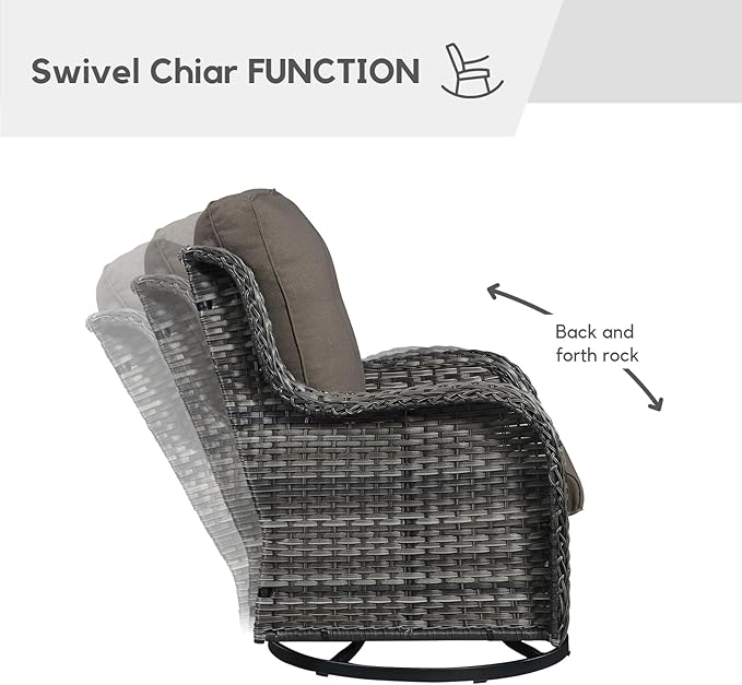 Patio Furniture 4 Piece, All-Weather PE Wicker Outdoor Furniture Set with Coffee Table,Outdoor Patio Furniture with Swivel Rocker Chairs and Outdoor Sofa, Grey/Beige