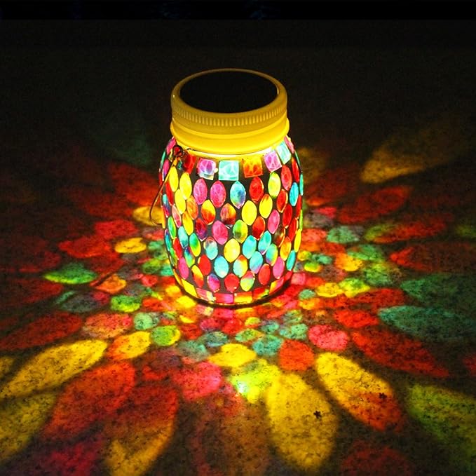 Mosaic Lanterns Outdoor Garden Decor Waterproof Lights,Solar Mosaic Christmas Gifts for Women Mom Grandma Halloween and Garden,Patio,Pathway & Yard Décor (Red)