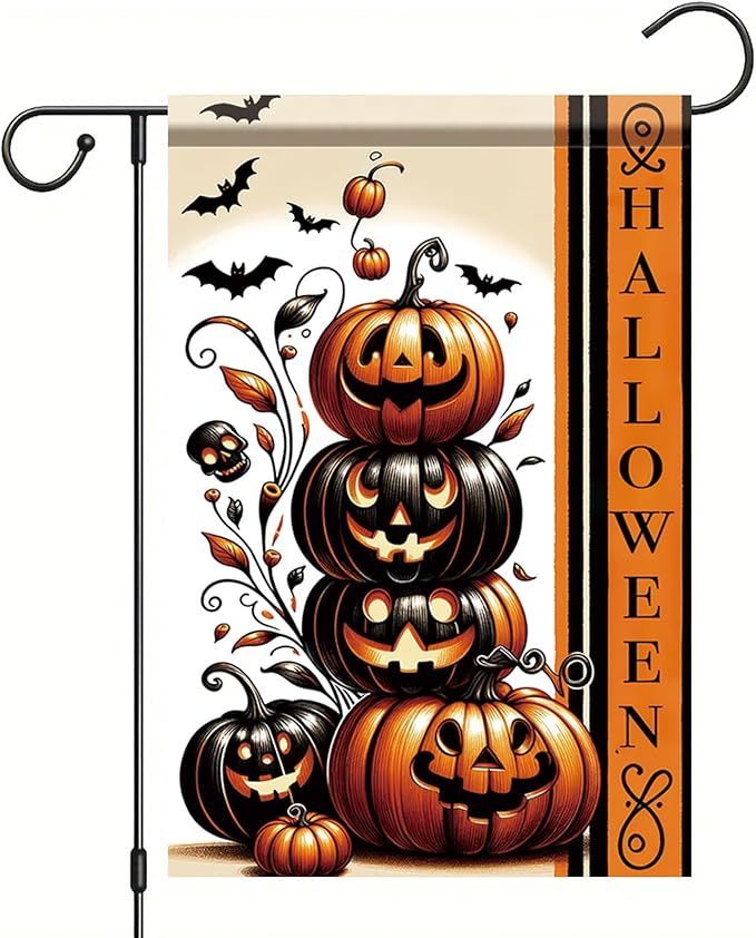 Halloween Garden Flag Halloween Pumpkin Stack Flag 12x18 Inch Double Sided for Trick or Treat Spooky Yard Small Banner Fall Party Outdoor Decor