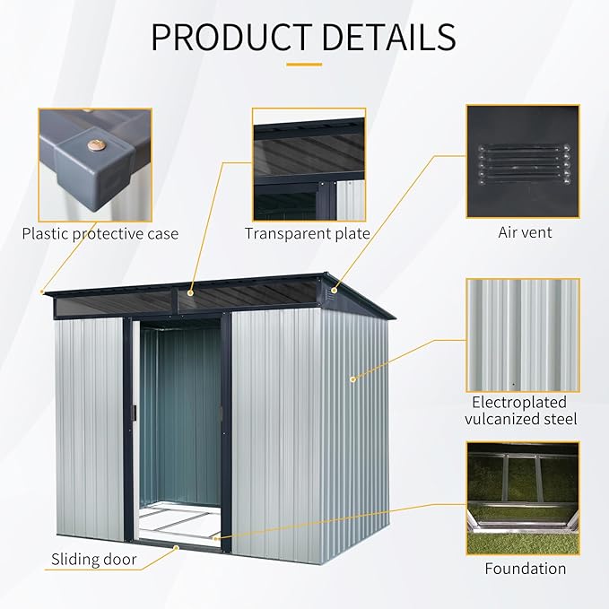 8x6 FT Outdoor Metal Storage Shed with Lockable Sliding Doors and Transparent Plate - Patio Shed for Backyard, Garden, Lawn (White and Black)