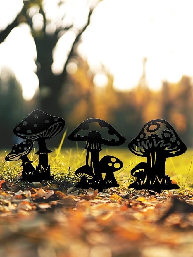 Metal Yard Art,Cute Mushroom Silhouette,Metal Plants Garden Decor Outdoor,Lawn Ornaments, Garden Gift