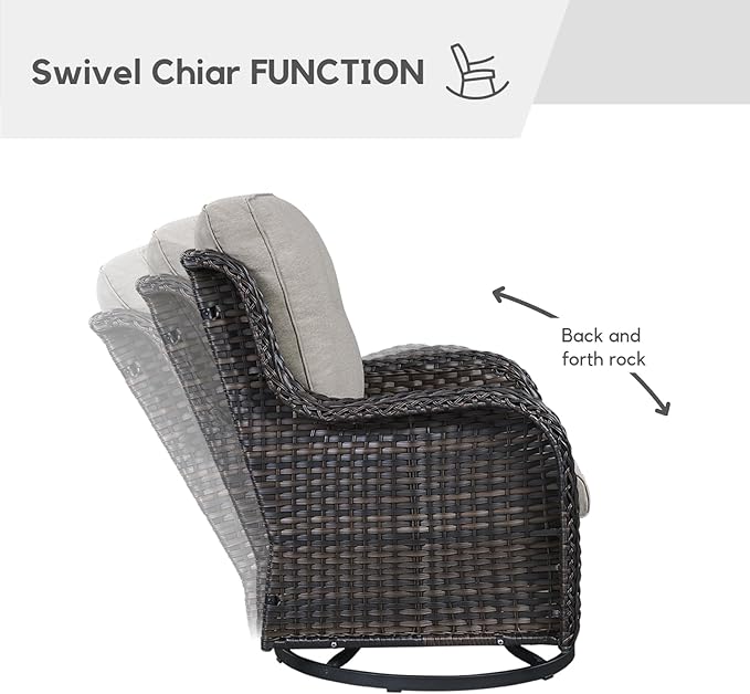 Patio Furniture 4 Piece, All-Weather PE Wicker Outdoor Furniture Set with CSA Certified 30in Propane Fire Pit Table,Outdoor Patio Furniture with Swivel Rocking Chairs