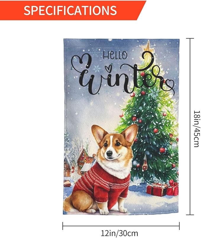 Hello Winter Merry Christmas Cute Pine Snow Garden Flag Welcome Party Outdoor Outside Decorations Picks Home House Garden Yard Decor 12x18 Inch