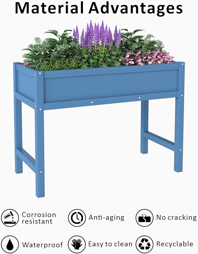 Raised Garden Beds Outdoor with Legs,Outdoor Planter Box，Non-Cracking,Rust Resistantand Rot-Resistant for Vegetable Garden for Backyard, Patio, Balcony Outdoors/Indoors, Navy