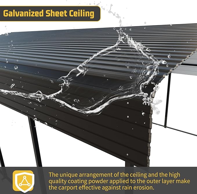 Metal Carport 10 * 15 FT with Enhanced Base Heavy Duty Garage with Galvanized Steel Roof Multi-Use Shelter Outdoor for Car, Pickup, Boat and Tractors