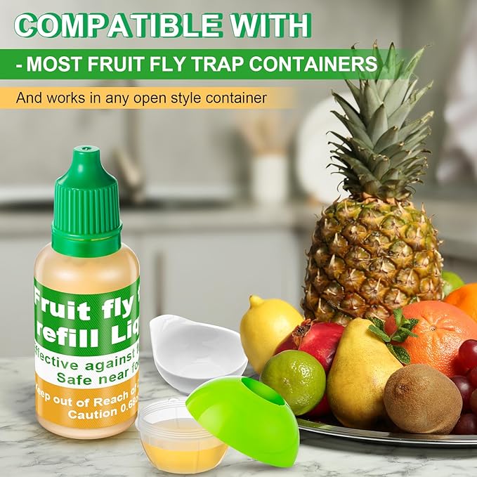 Qualirey 12 Pack Fruit Fly Trap Refill Liquid, 0.68oz Per Bottle Liquid Fruit Fly Traps for Indoors, Non Toxic Bait Safe Near Pets, Food and Kids, Lure Refill for Home Kitchen