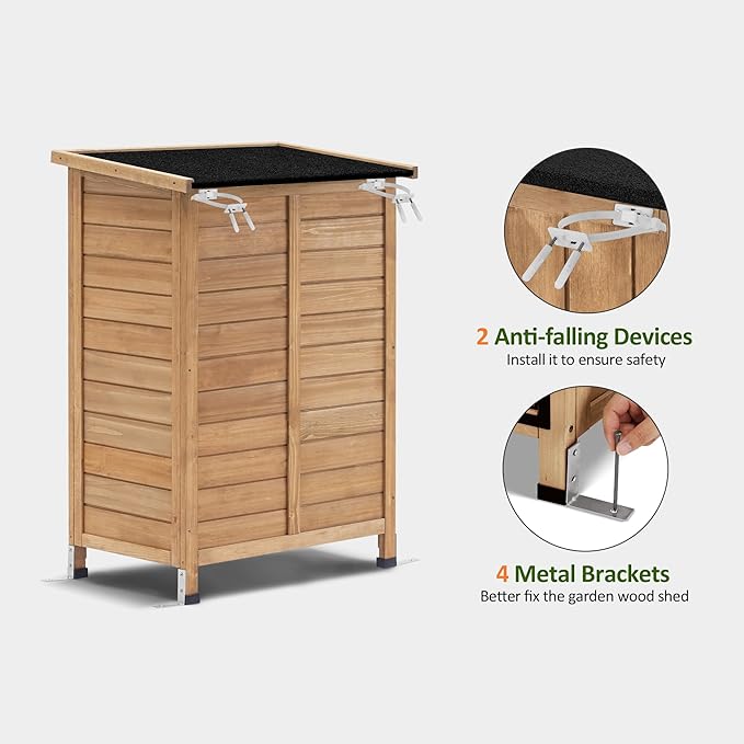 MCombo Outdoor Storage Cabinet, Small Storage Shed with Removable Shelf, Wood Garden Shed with 2 Doors for Yard Patio Lawn (24.6 x 18.3 x 38.2 inch) 0985 (Yellow)