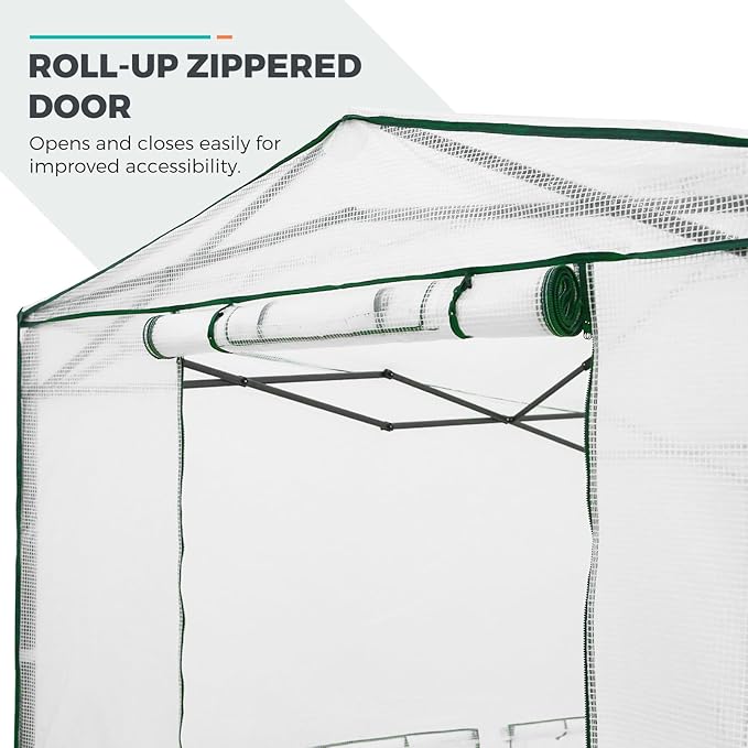 EAGLE PEAK Replacement Cover for 12x8 Portable Walk-in Pop up Greenhouse, Front and Rear Roll-Up Zipper Entry Doors and 4 Large Roll-Up Side Windows (Frame Not Included), White