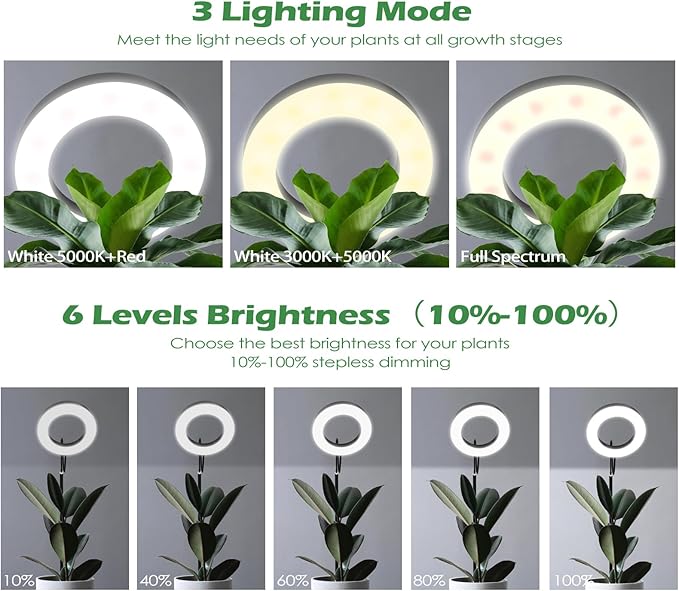 Grow Light, LED Floor Grow Lights for Indoor Plants, Full Spectrum Plant Growing Lamp for Large Plants, Auto ON/Off Timer, 6 Dimmable Levels, 3 Switch Mode, 63 inches Adjustable Height, Black