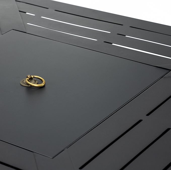 30'' Propane Fire Pit Table, 50,000 BTU Fire Table with Steel Lid, Big Legs, Blue Glass Stones.