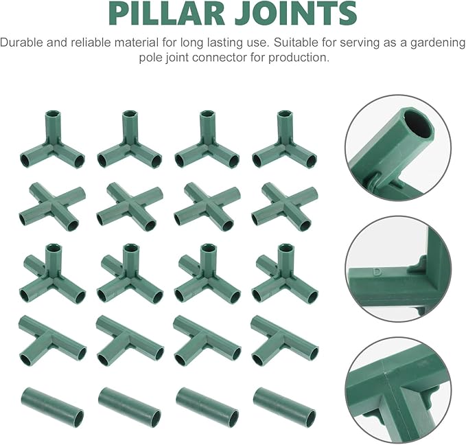 Yardwe 20Pcs Greenhouse Frame Connector, 5 Types Gardening Frame Pipe Fitting Plastic Joint Connectors for Stable Plant Support and Greenhouse Construction, 16mm