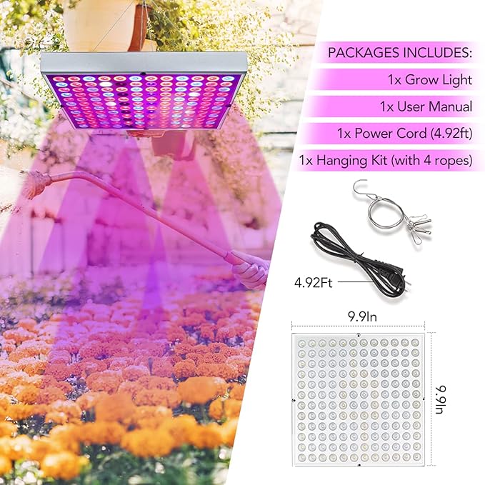 Juhefa LED Grow Lights, Full Spectrum Grow Lamp with IR & UV LED Plant Lights for Indoor Plants,Micro Greens, Clones, Succulents, Seedlings, Panel Size 9.9x9.9 inch