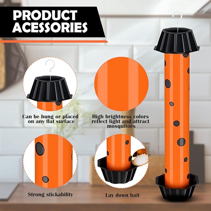 Qualirey 12 Pcs Sticky Fly Trap Fly Stick Indoor Outdoor Long Lasting Adhesive Fly Catcher with Hanging Hook for Wasps Gnats Bugs Insects Moths Fruit Flies Mosquitoes Spiders Fleas (Orange, Black)