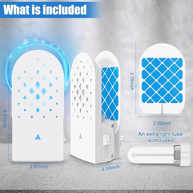 Indoor Fly Trap Plug-in, Extra UV Tube + 5 Refills Indoor Bug Zapper for Gnat, Mosquitoes, Moth, Flying Insect Trap with 365nm UV Light & Safety Switch, Child & Pet Safe Bedroom, Kitchen, Plantings