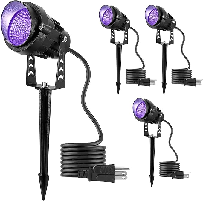 Halloween Black Lights Spot Lights,12W Outdoor Black SpotLights IP65 Waterproof, LED Garden SpotLighting for Parties Entertainment Houses（4 Pack