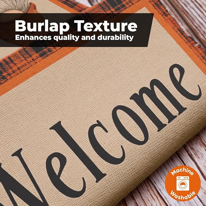 Welcome Halloween Garden Flag with Gnome and Pumpkin – 12x18 Double Sided Burlap Halloween Flag for Outside – Fall Yard Decor for Garden or Porch