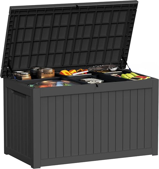 ROJIK Outdoor Storage Housing Deck Box,Waterproof Patio Furniture, Garden Tools,Cushions,Pool Accessories Storage Bench with Lockable Lid and Side Handles (Black,230 Gal)