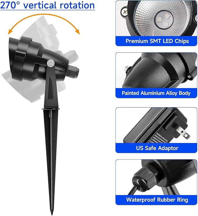 Outdoor Spotlights with Timer, 24W Colored Spot Lights for Yard Landscape Lights IP65 Waterproof Uplights with Spiked Stand for Garden Yard Lawn Pathway Halloween (6 Lights in Set)