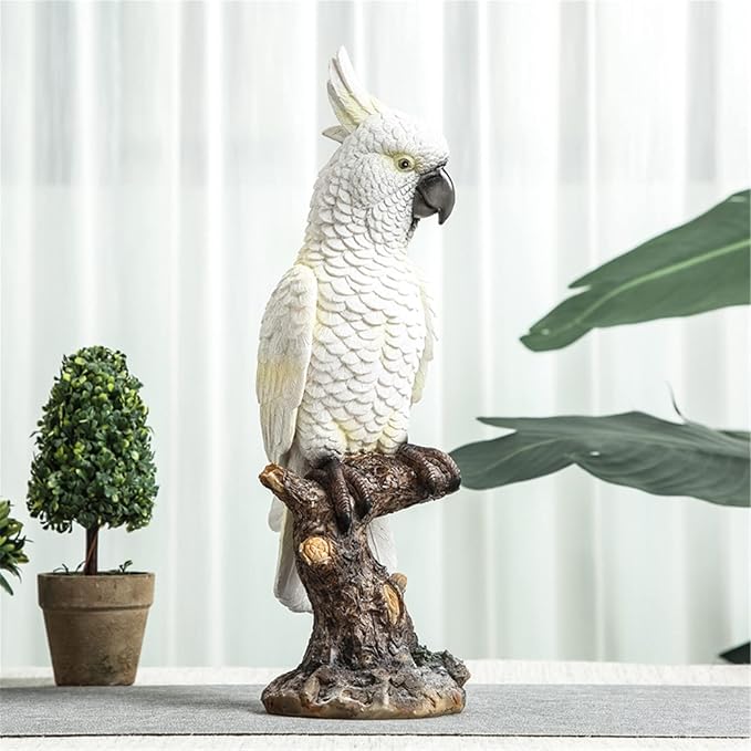 Parrot on Stump Statue Tree Hugger Garden Statues, Resin Figurines Lifelike Tropical Bird Sculptures for Patio Lawn Yard Home Desktop Decoration - White