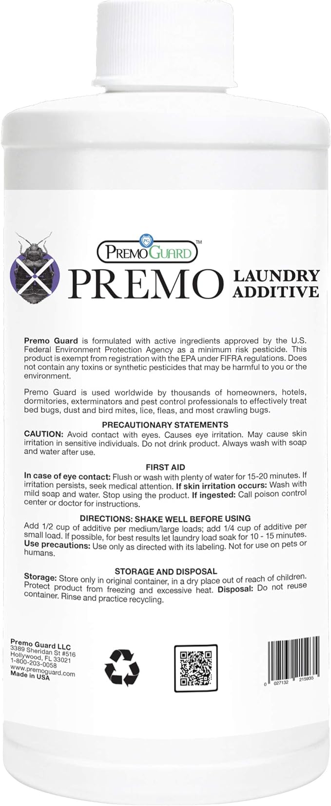 Bed Bug & Mite Laundry Detergent Additive by Premo Guard – 32 oz – Child & Pet Friendly – Stain & Odor Free – Best Natural Non-Toxin Treatment