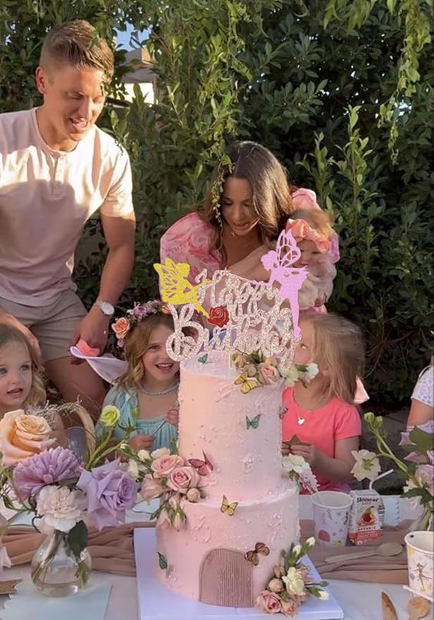 Fairy Party Cake Topper Fairy Birthday Cake Decoration Glitter Fairy Birthday Cake Picks Floral Fairies Party Decoration for Fairy Garden Baby Shower Supplies