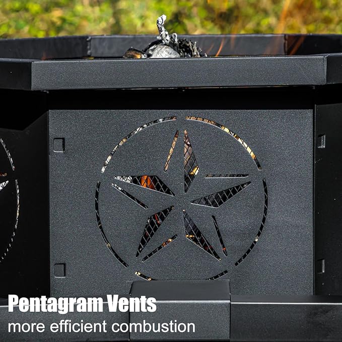 43 Inch Octagonal Fire Pit,Outdoor Fire Pit,Wood Burning Firepit for Bonfire, Firepits for Outside,Camping, Backyard, Patio,Bonfire,Garden