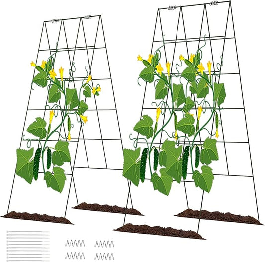 DOEWORKS Cucumber Trellis, 48" High Foldable A Frame Garden Trellis, 2 Pack, Plant Support for Climbing Cucumber, Beans, Tomatoes, Flowers, Green
