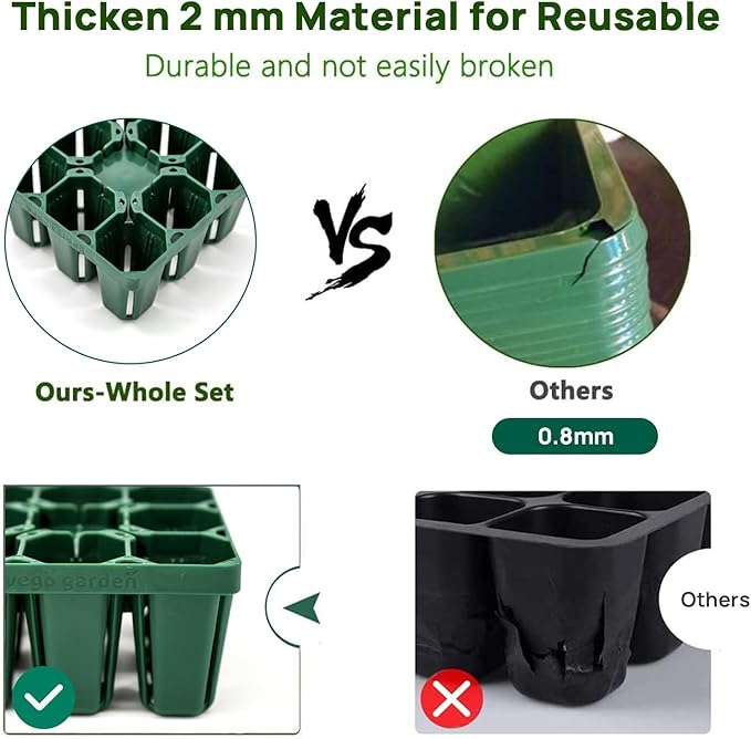 Vego garden Jumbo Seedling Trays Without Lids, 32 Pack Reusable Propagator Growing Starter Tray for Larger Plants, Heavy-Duty Plastic Germination Trays (4-Cell per Tray)