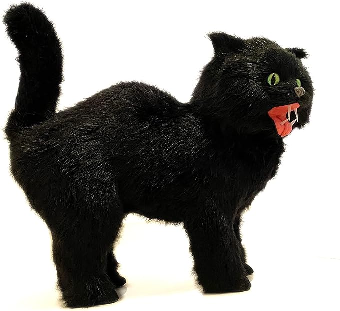 Spooky Black Cat Statue - Realistic Halloween Cat Decor, Witch’s Familiar Prop for Haunted House, Gothic Party, Scary Prank