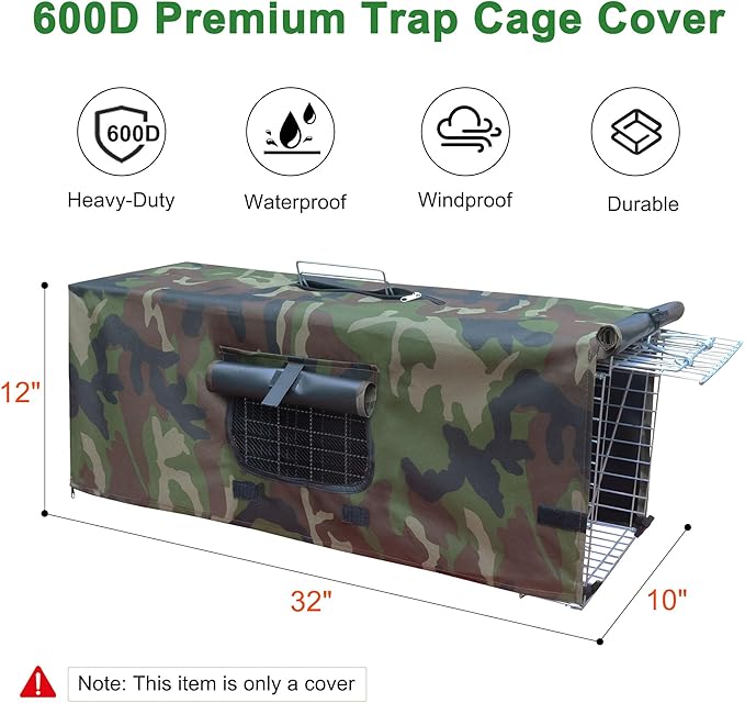 Live Animal Trap Cage Cover, Cage Covers for Small Animal Trap Cage, Feral Cat Trap Covers for 1-Door Humane Animal Trap Cage 32" x 10" x 12"(Camouflage, Only Cover)