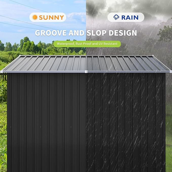 Aoxun 10 x 8FT Outdoor Storage Shed with Double Hinged Large Door Utility Garden Shed with Lockable Door & Sloped Roof Metal Sheds Outdoor Storage for Garden, Backyard, Patio and Backyard, Black