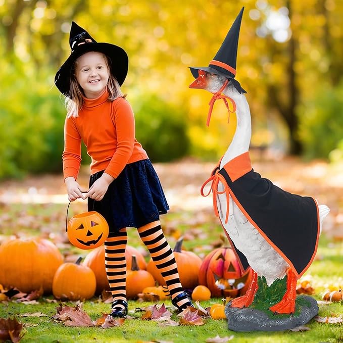 ONUPGO Halloween Goose Outfits, Lawn Porch Goose Clothes, 23 Inch Lawn Statue Seasonal Sculpture Costume for Plastic/Cement Goose Statue, Garden, Yard, Patio, Party Decoration